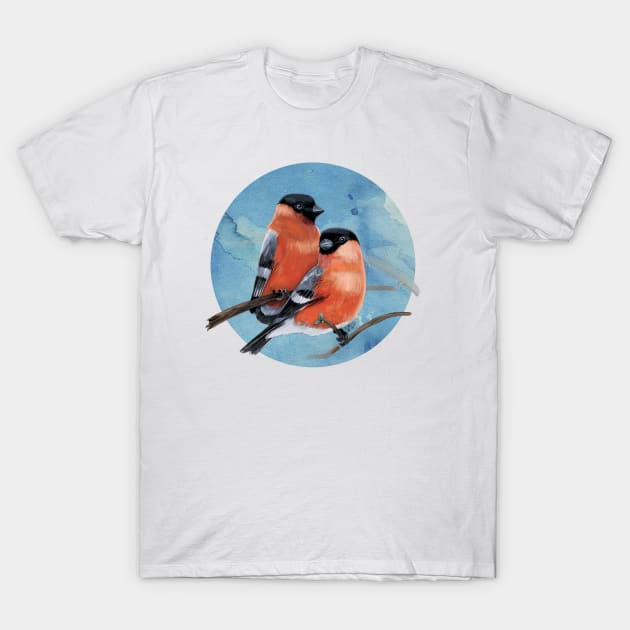 Bullfinches, watercolor T-Shirt by pakowacz